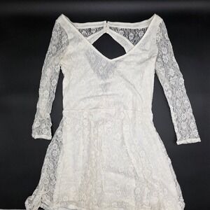 American Eagle Outfitters White Lace Cutout Back Long Sleeve Dress Womens S P